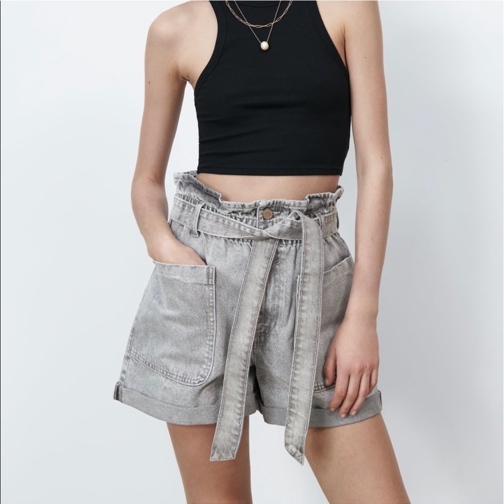 ZARA NWT GRAY HIGH WAIST SHORTS US 2